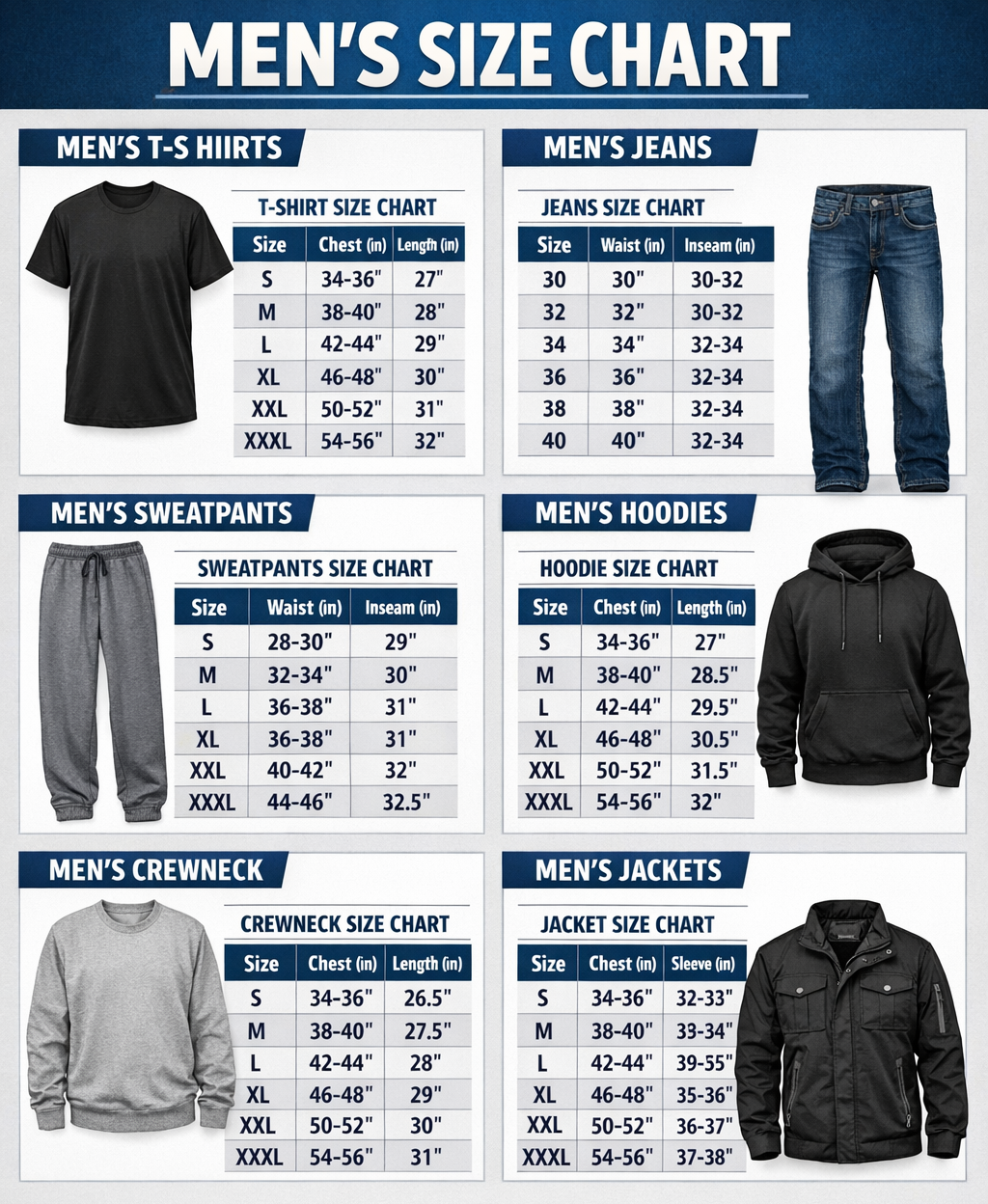 Mens and Women's Size Chart