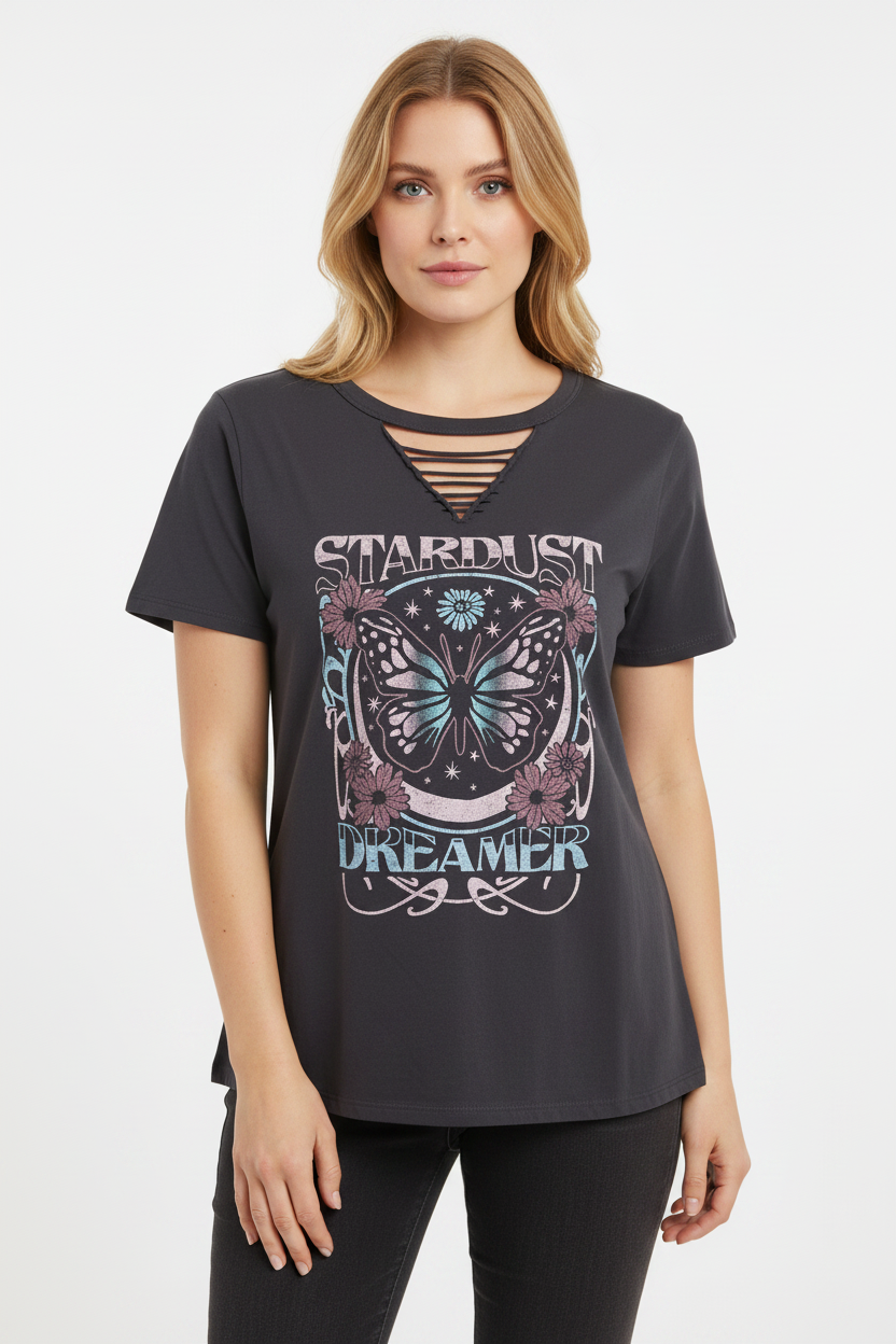 SKU: 165-INH
Women’s Stardust Dreamer Butterfly Graphic T-Shirt