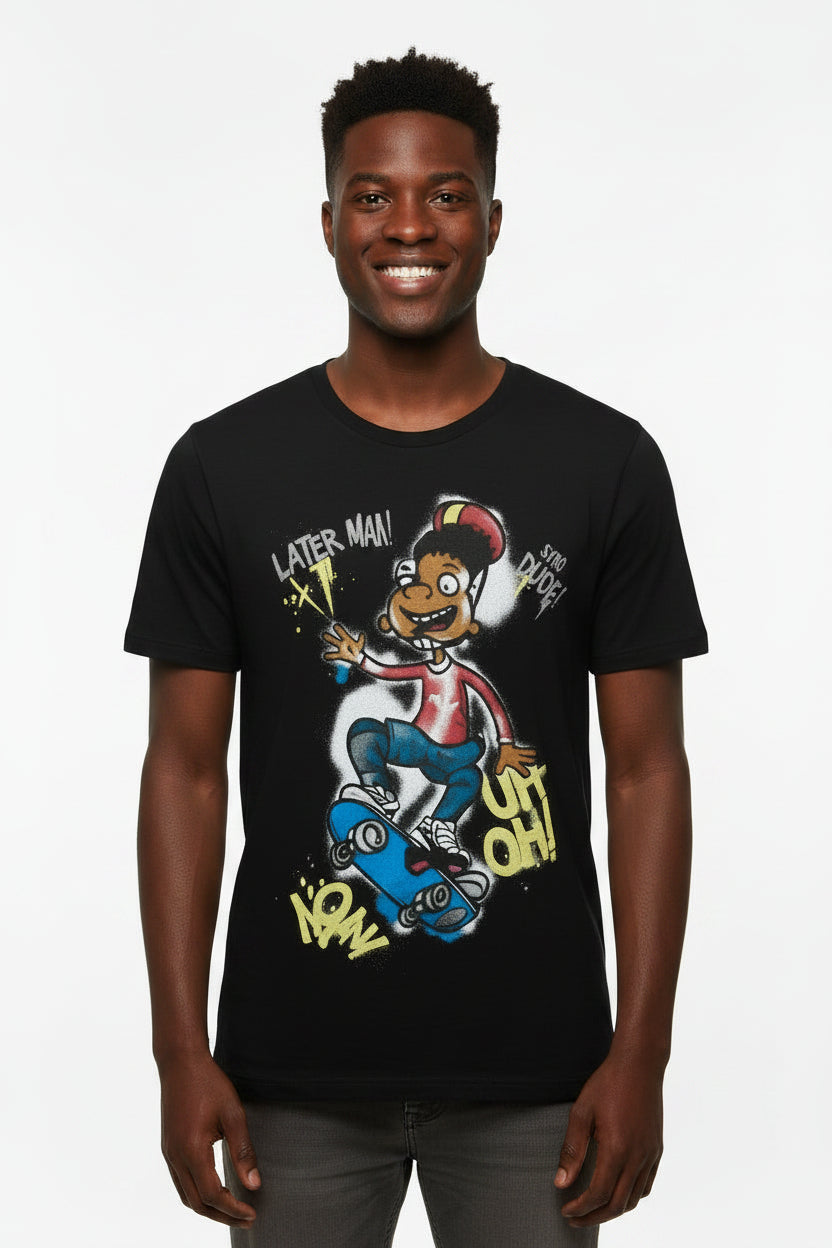Skateboard Cartoon Graphic T-Shirt – Black.                    Sku H-22