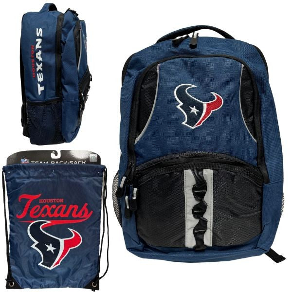 Officially Licensed Houston Texans  Backpack and Cinch Sack  Captain Keepper Set.      sku: 26068-slw